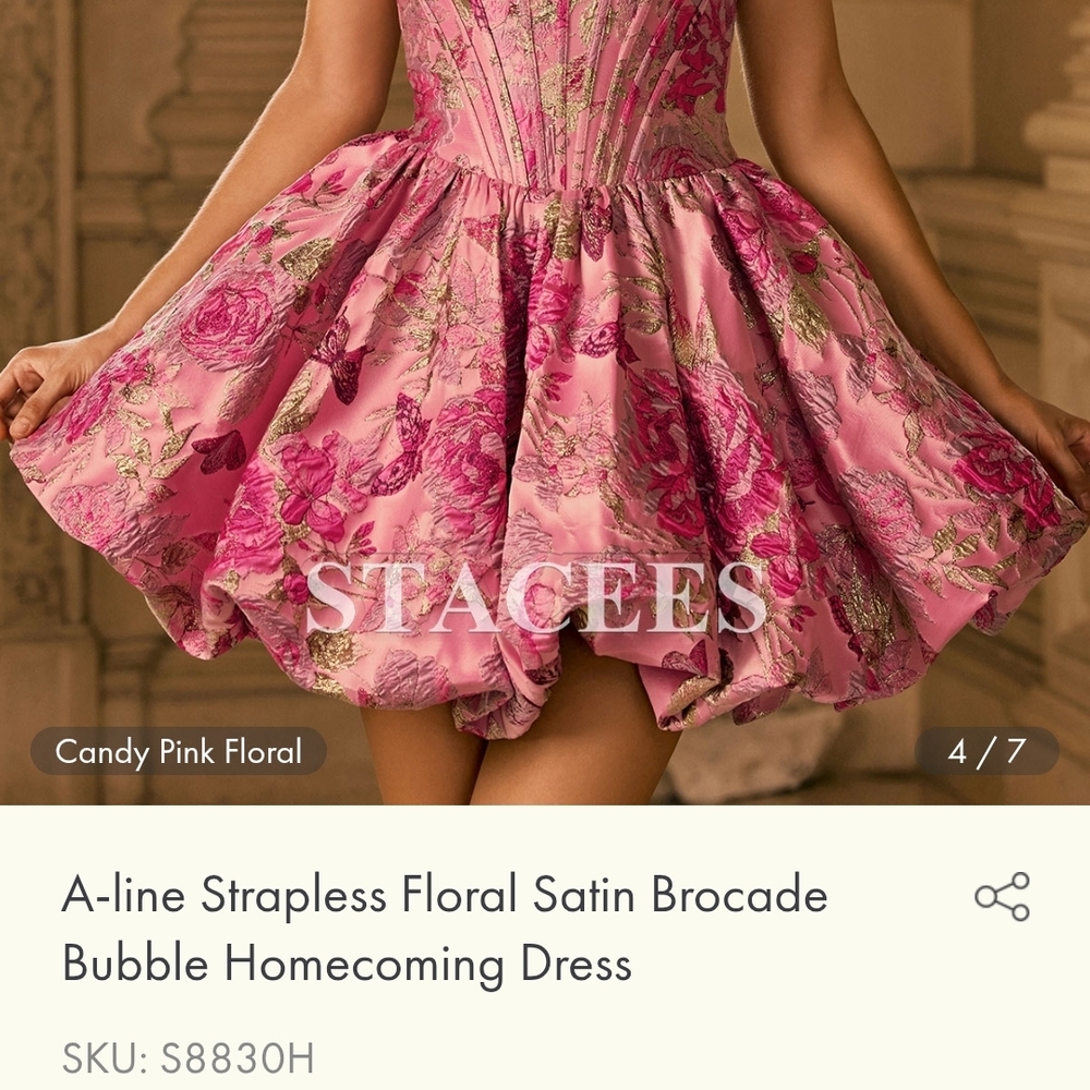 Elegant Pink Floral Strapless Dress - Picture 5 of 13